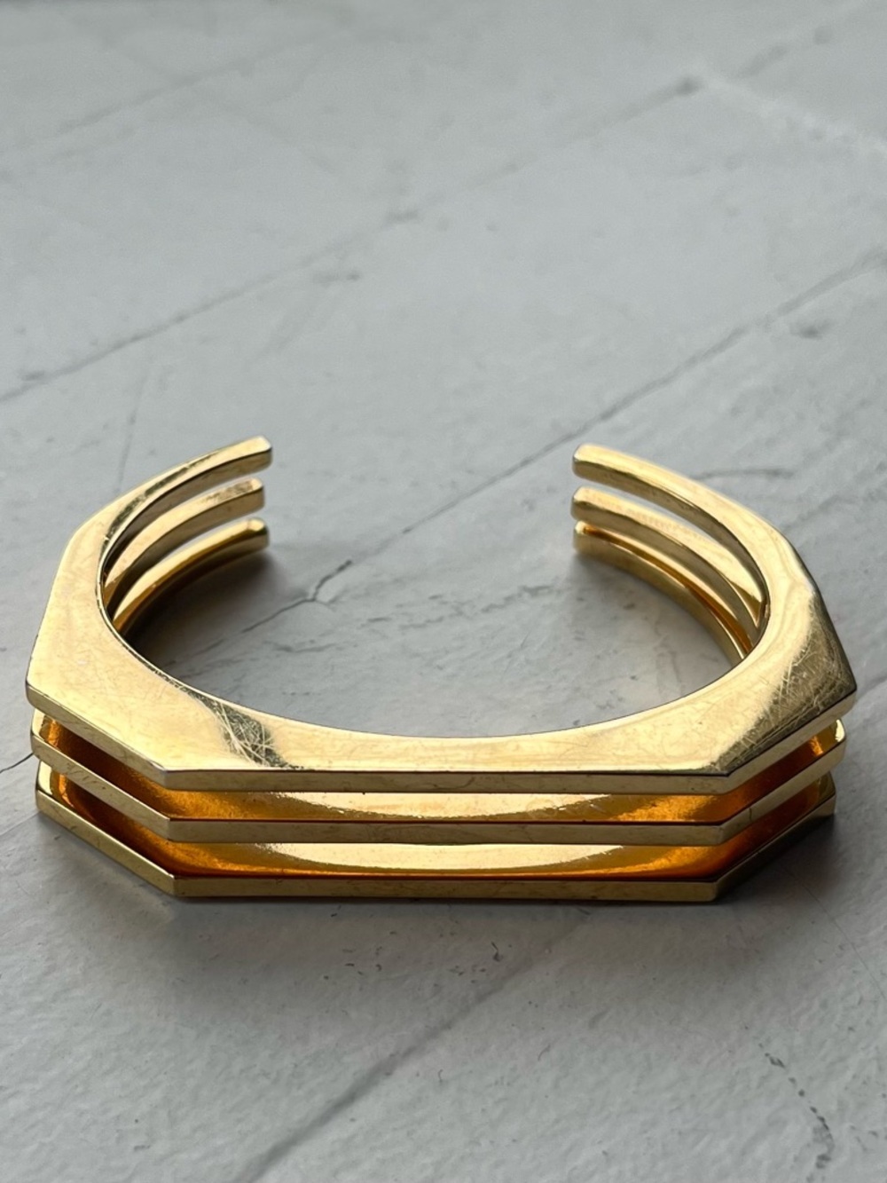 Club Monaco Stacked Gold Tone Geometric Cuff Bracelet